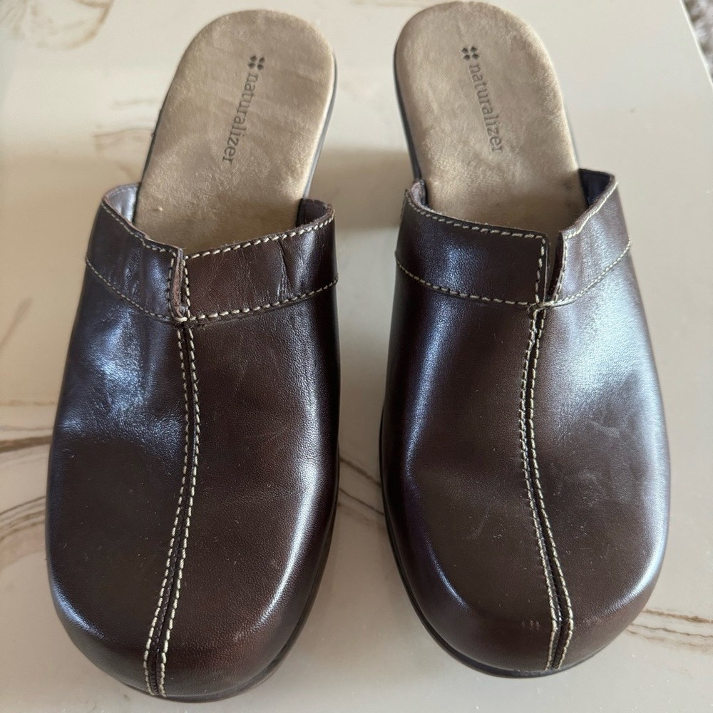 Naturalizer Women’s Leather Slip On Platform Mules Brown Size 8M